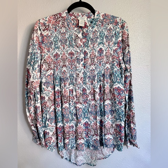 Sundance Peasant Billowy Pleated Long Sleeve Button Down Top - Picture 1 of 7